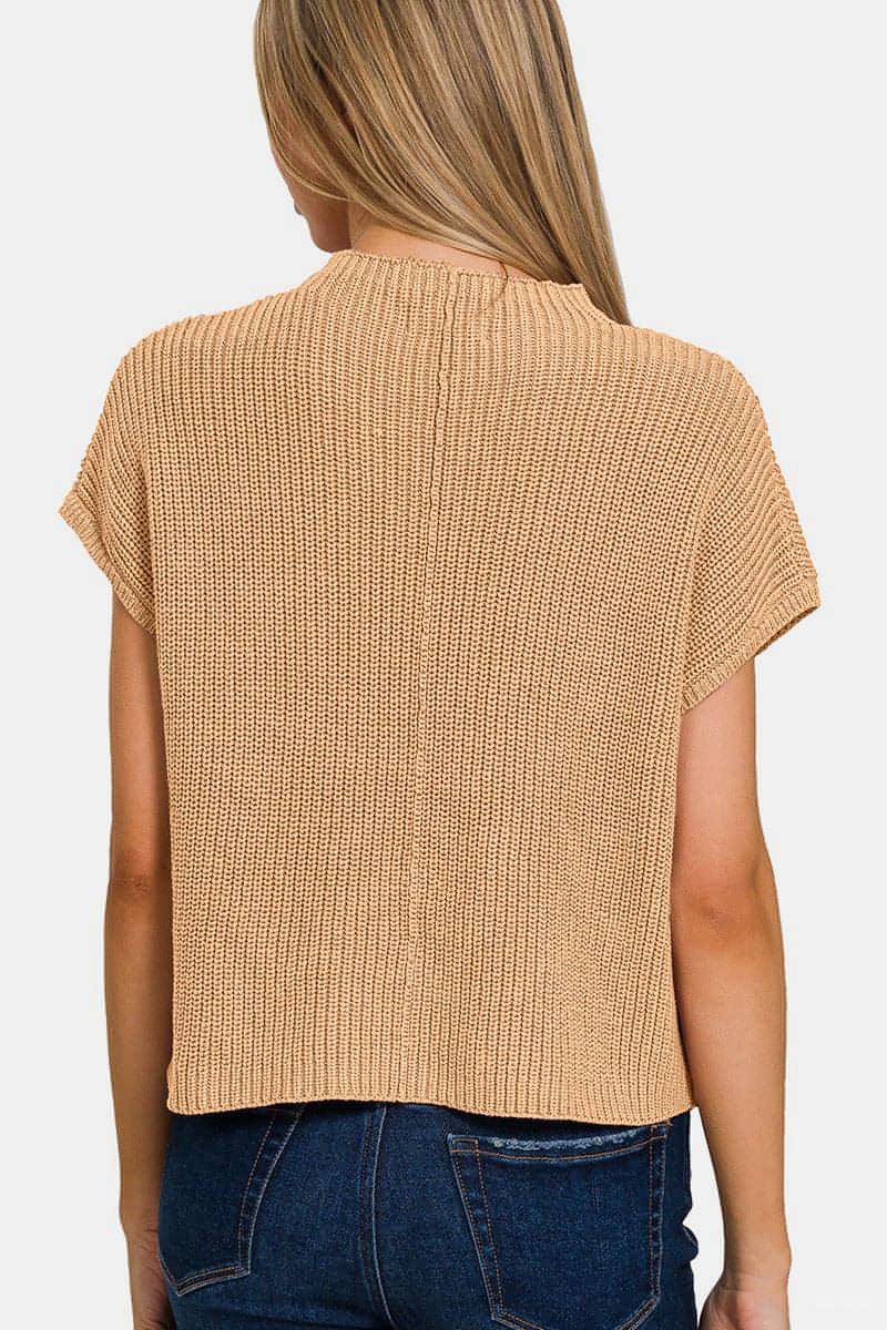 Zenana – Kurzer Pullover mit Stehkragen und kurzen Ärmeln