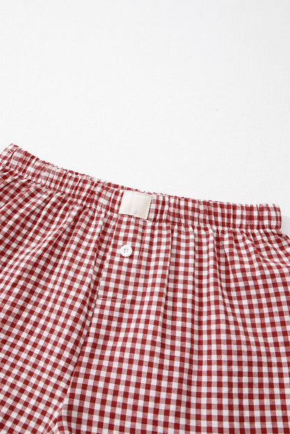 Gingham de Gingham vermelho de shorts de cintura alta