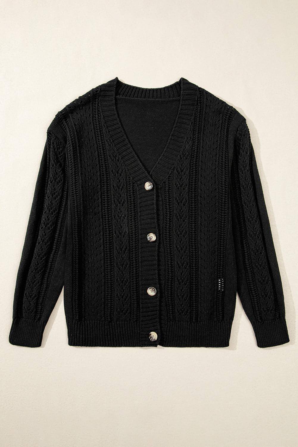 Schwarzer Cardigan mit offenem Strick und überschnittener Schulter