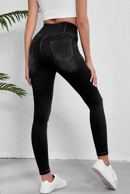 Jeggings slim fit elasticizzati con vita arcuata neri