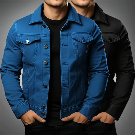 Casaco masculino de jeans de jeans de ferramentas de cor sólida de cor grossa