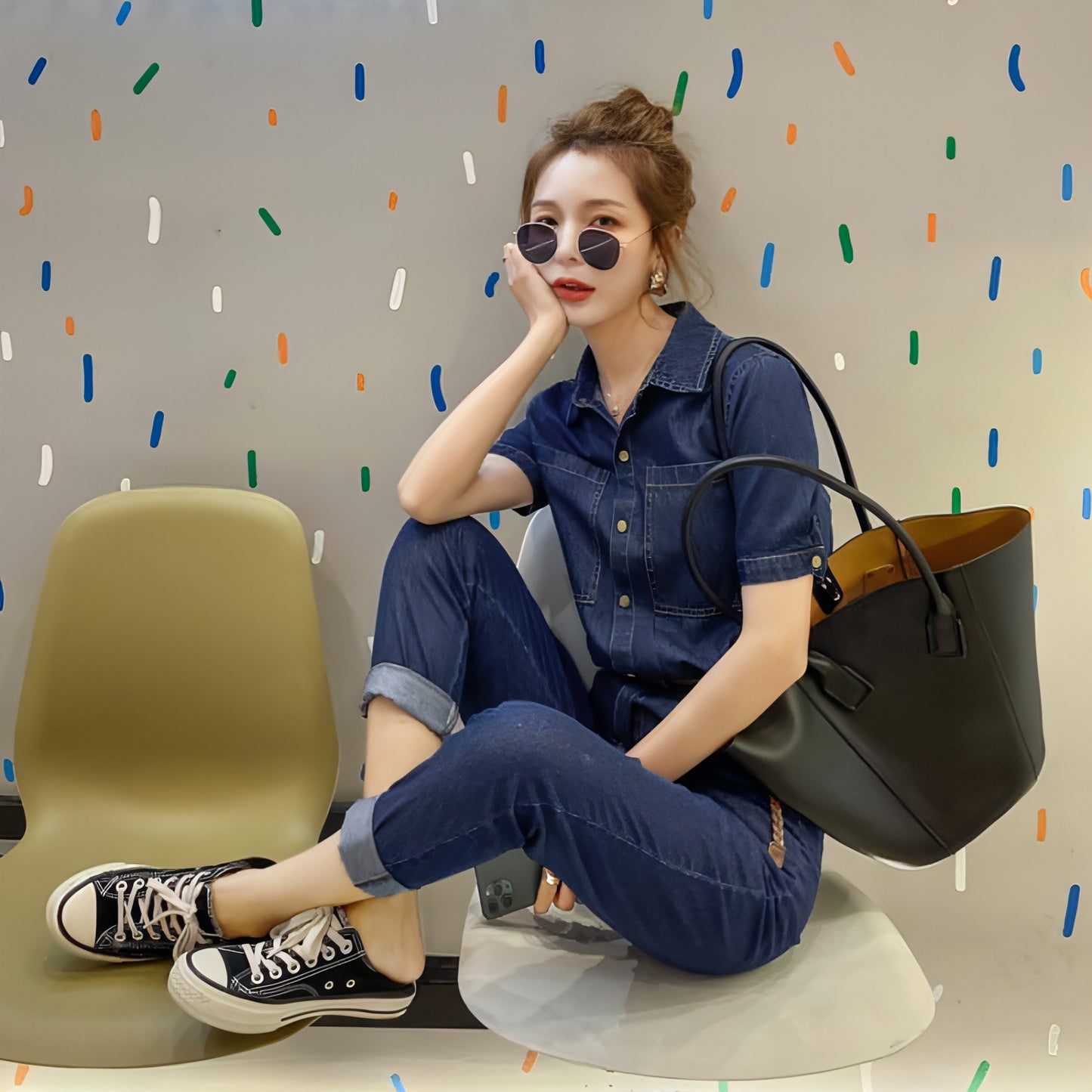 Summer New Short-sleeved Jumpsuit Overall Jeans Clothes Women's Jumpsuit