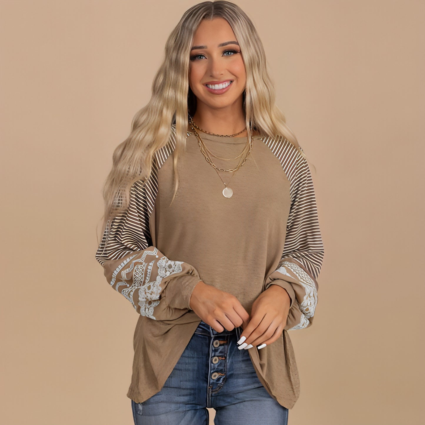 Sweater Round Neck Long Sleeves Top For Women