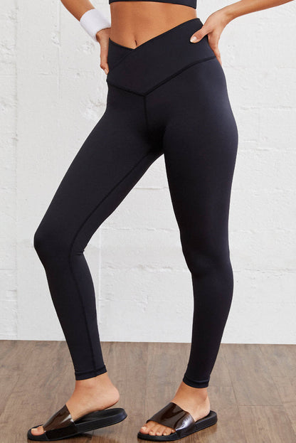 Leggings ativos com cintura preta em arco preto