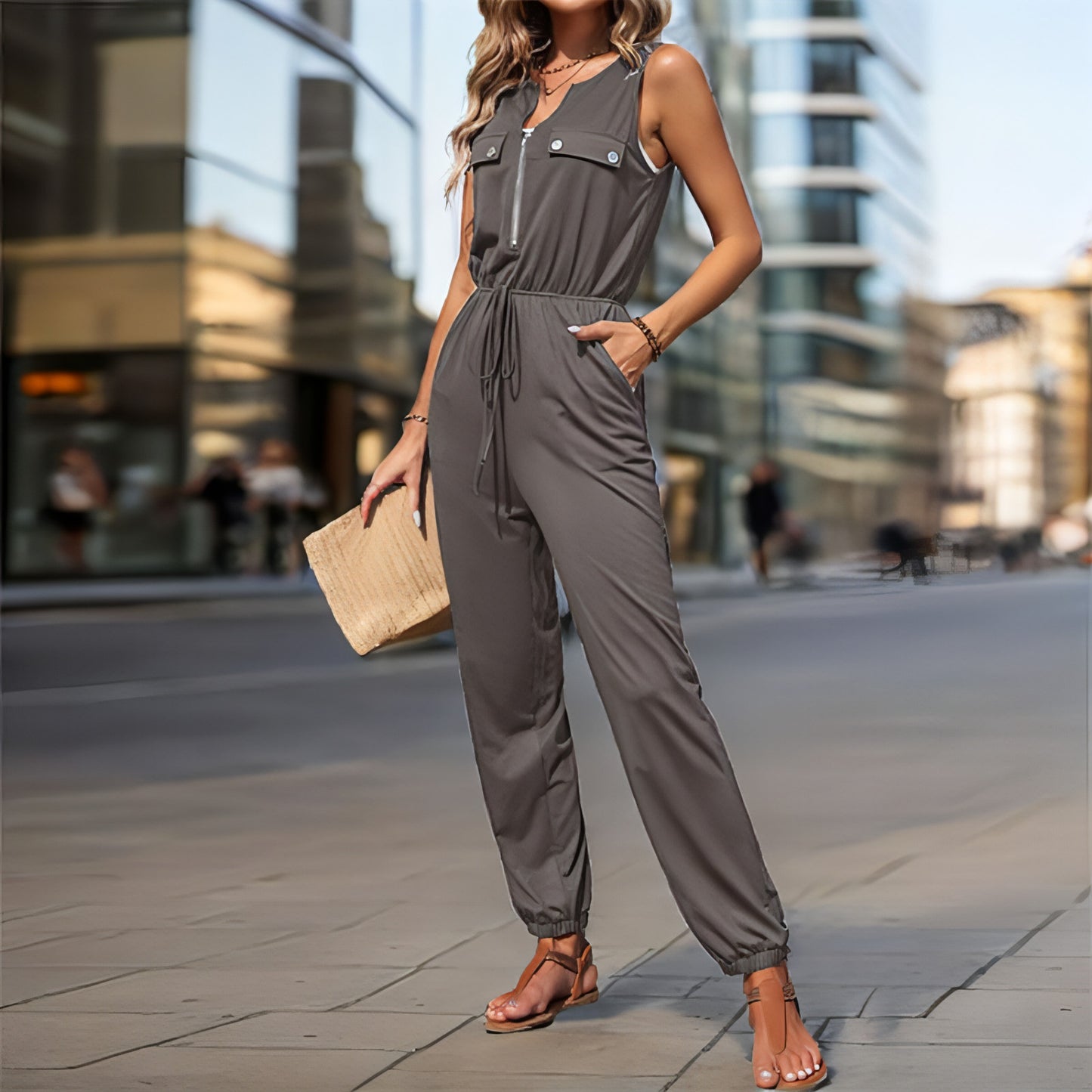 Women's Black Sleeveless Long Jumpsuit