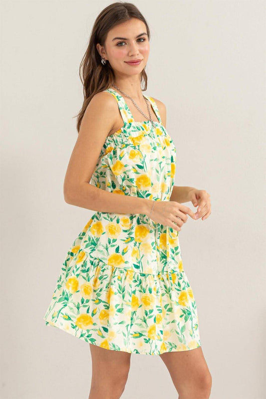 Mini vestido de ombro de gravata floral hyfve