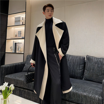 Fashionable Contrast Color Large Trench Coat