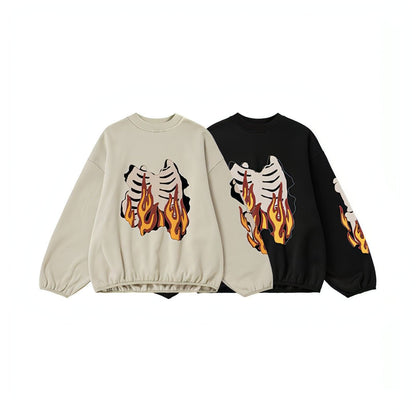 Fire Bone Round Neck Hoodie Short