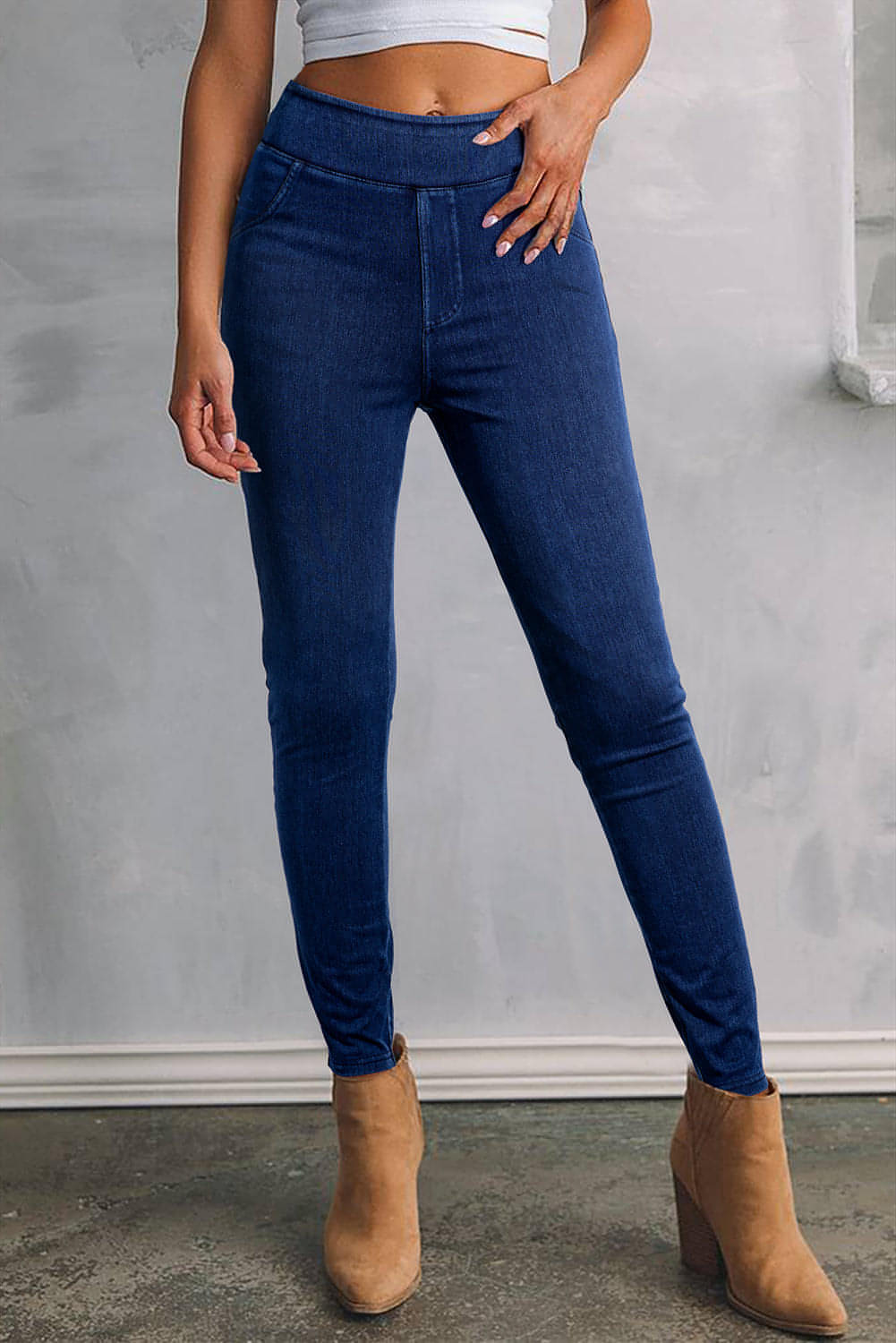 Ashleigh Blue Solid Color High Taille Stretchy Slim Fit Jeggings