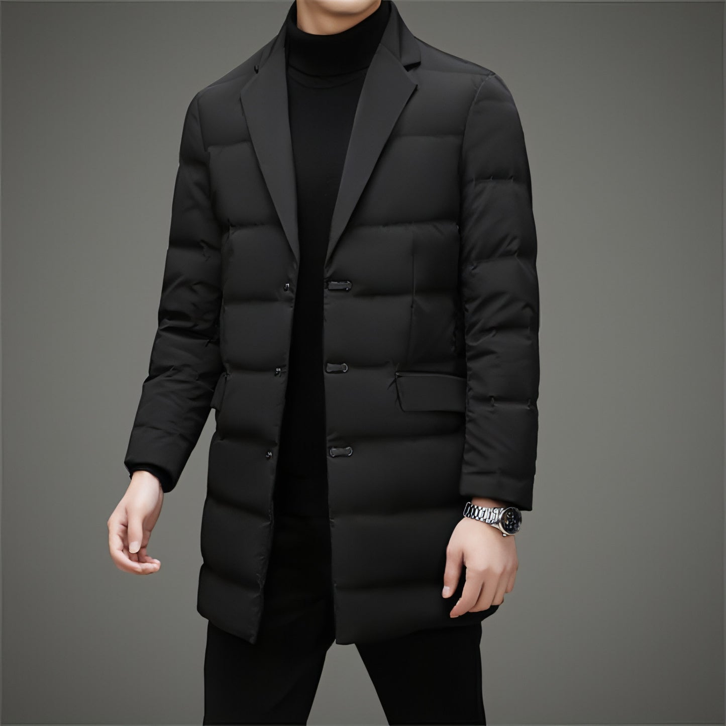 A.1 Men's Scarf Collar Cold-proof Down Jacket Coat Mid-length