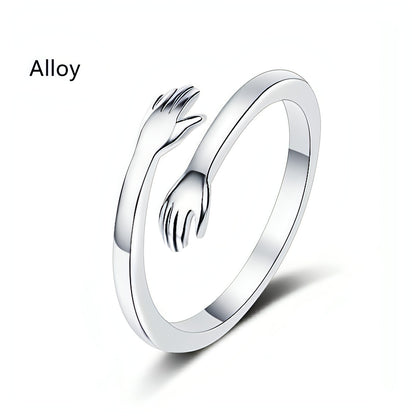 925 Sterling Silver Hug Ring – Adjustable Couple Jewelry