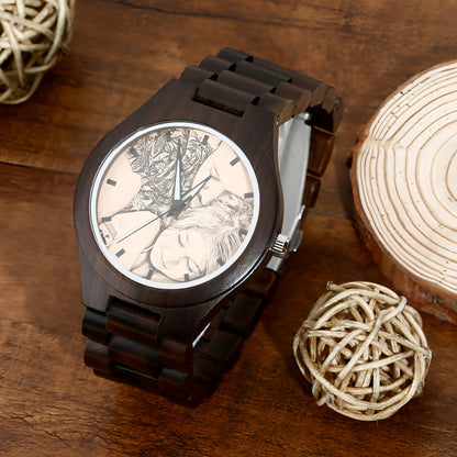 Men’s Engraved Wooden Photo Watch – 45mm with Wooden Strap