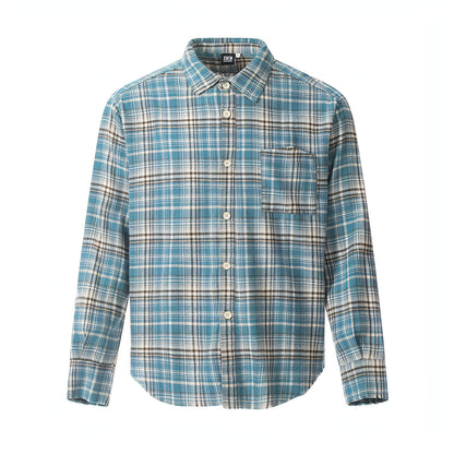 Plaid Long Sleeve DressShirt Casual Polo Collar Raw Edge Men