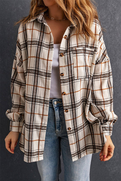 Wit oversized plaidpatroon Shacket met spleten