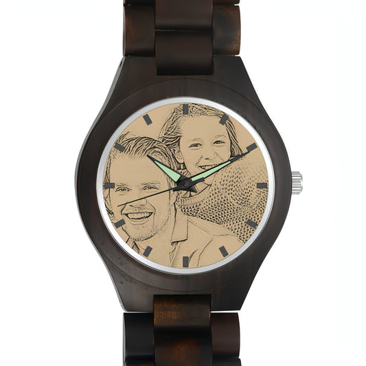 Men’s Engraved Wooden Photo Watch – 45mm with Wooden Strap