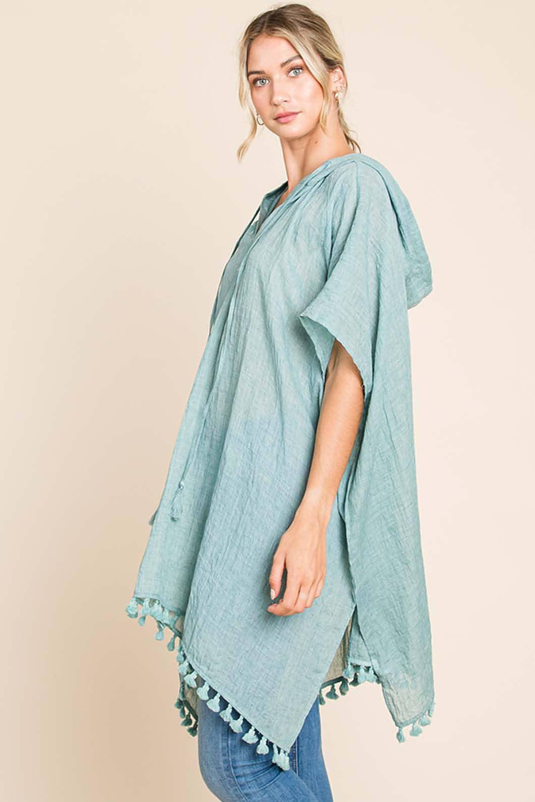 Cotton Bleu z Nu Label Tassel Hem s kapuco navzgor