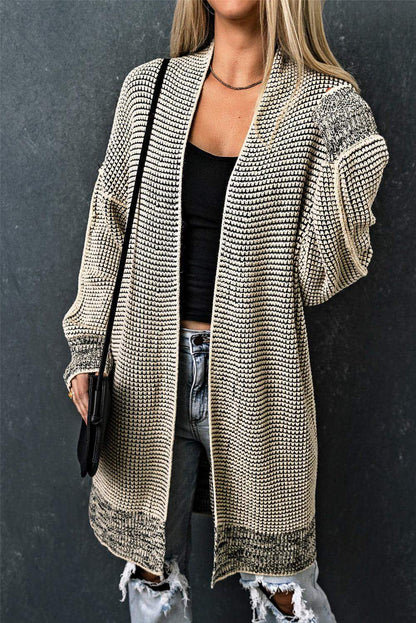 Aprikospläden stickad lång öppen front cardigan