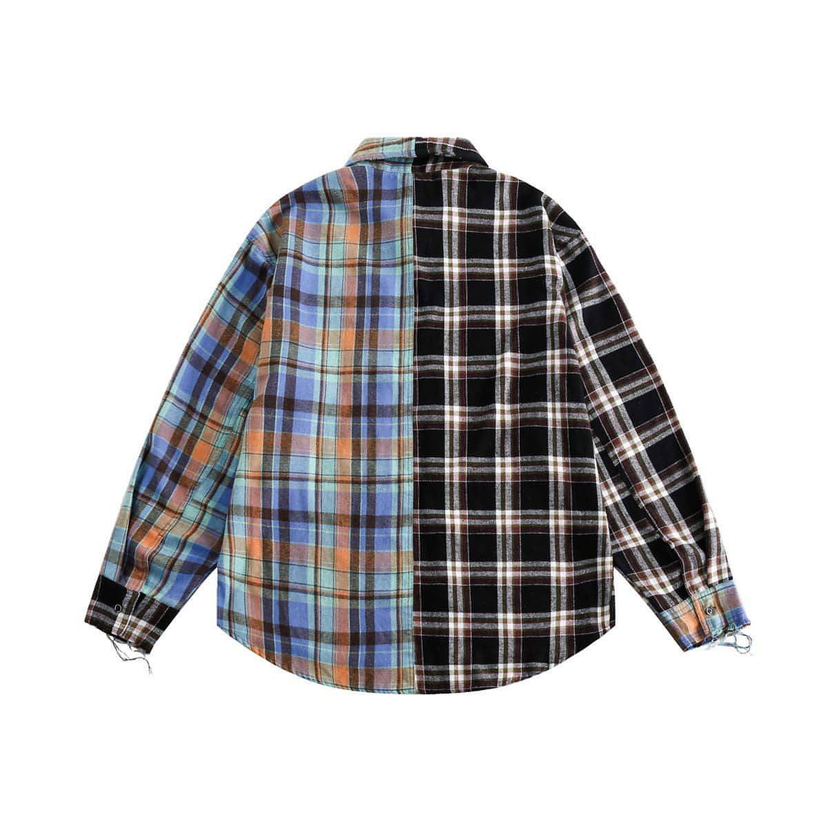 Japanese Trendy Spliced Plaid Blouse DressShirt CS51