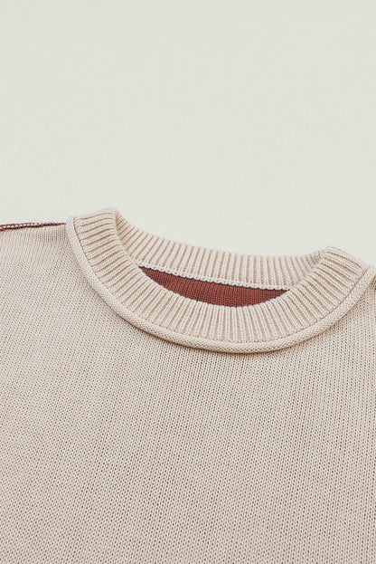 Coffee Colorblock Bishop Sleeve Bordás Trim pulóver