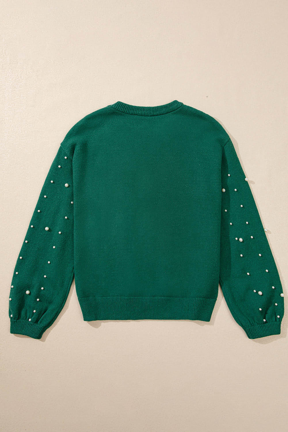 Evergreen-Perlenpullover mit überschnittener Schulterpartie und Rundhalsausschnitt