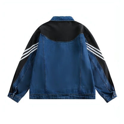 Side Stripe Stitching Loose Denim Jacket Men And Women European And American