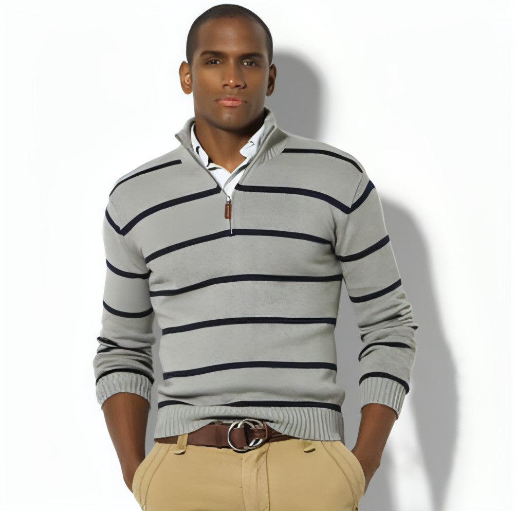 Slim Long-sleeved Casual Knit Sweater Men With Striped Wool