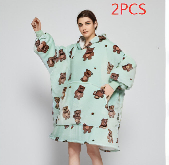 Double Layer Lazy Blanket Pullover Flannel Hooded Double Layer Sweater Women