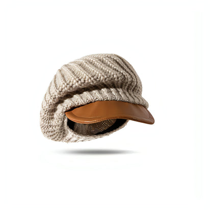 Warm And Cold Proof Hat Leather Brim Splicing