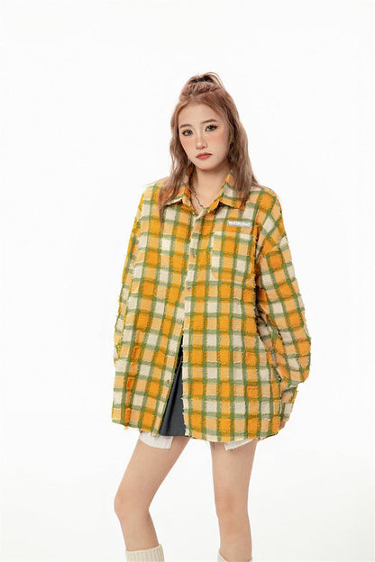 Loose Casual  High Street Frayed Design Lapel Women DressShirt