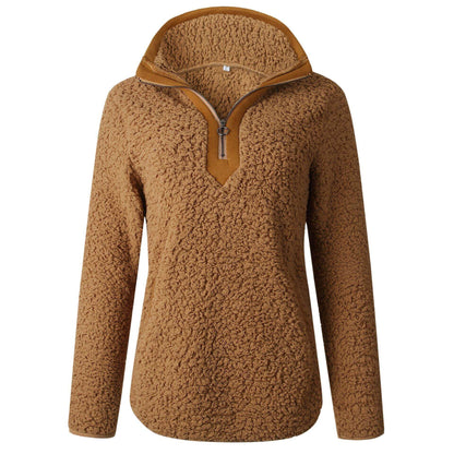 Reißverschlusstasche, Stehkragen, langärmliger Blusenpullover für Damen