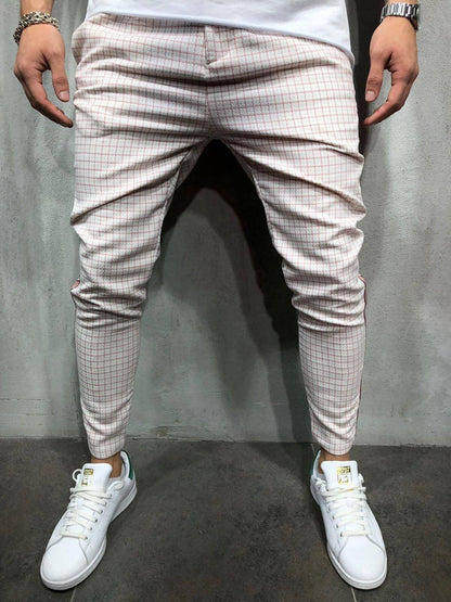 Pantalones deportivos casuales ajustados con rayas laterales y cintas para hombre (jeans y pantalones)