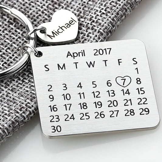 Personalized Calendar Keychain – Custom Date Engraved Keyring for Couples & Gifts