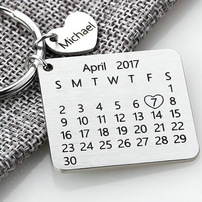 Personalized Calendar Keychain – Custom Date Engraved Keyring for Couples & Gifts