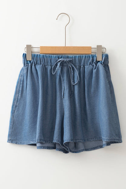 Short en jean à jambe large et taille élastique bleu crépuscule