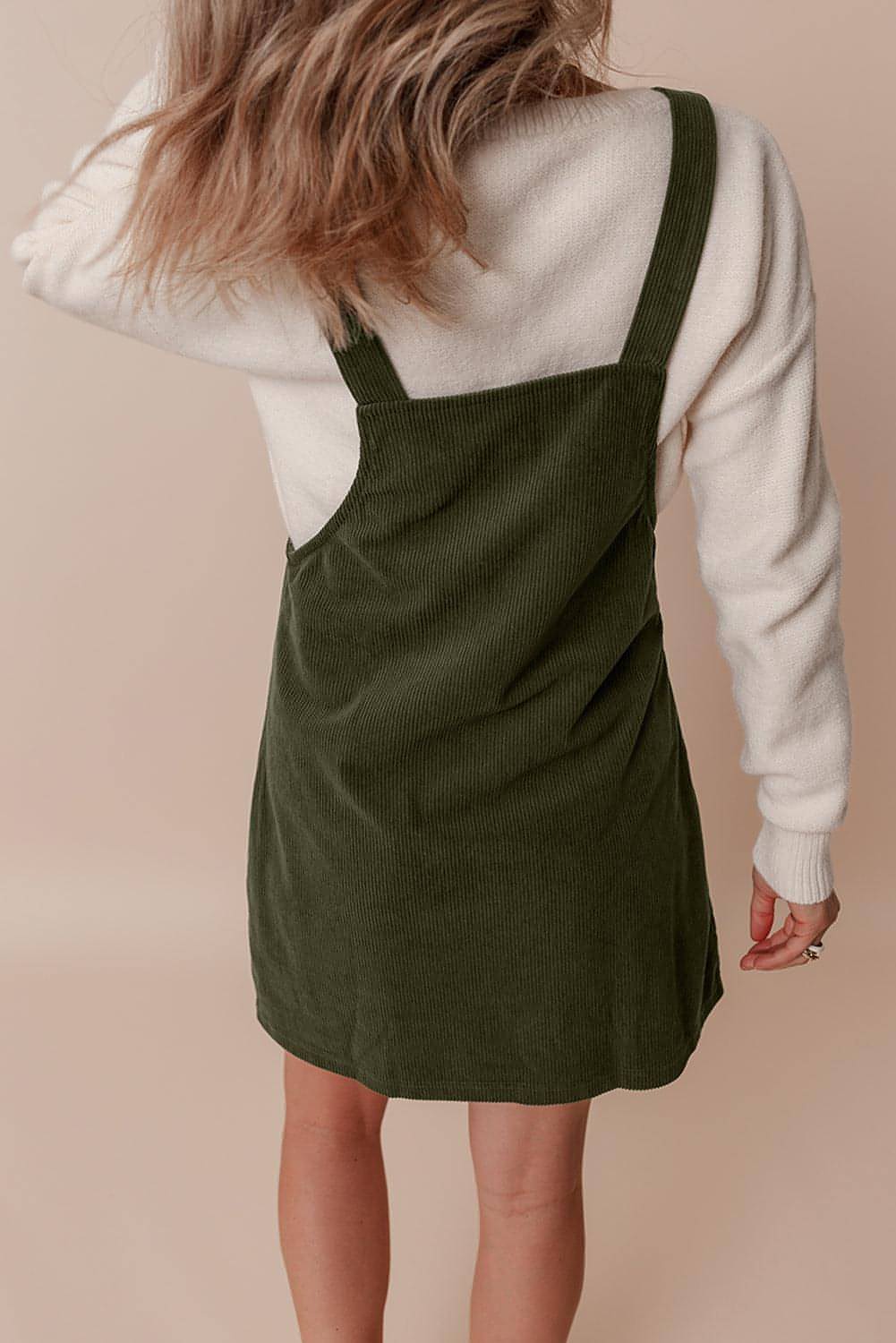 Vineyard Green Solid Frontlommer Ermeløs Corduroy Overall Dress