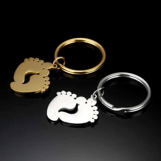 Two-Tone Stainless Steel Footprint Keychain – A Symbol of Love & Connection