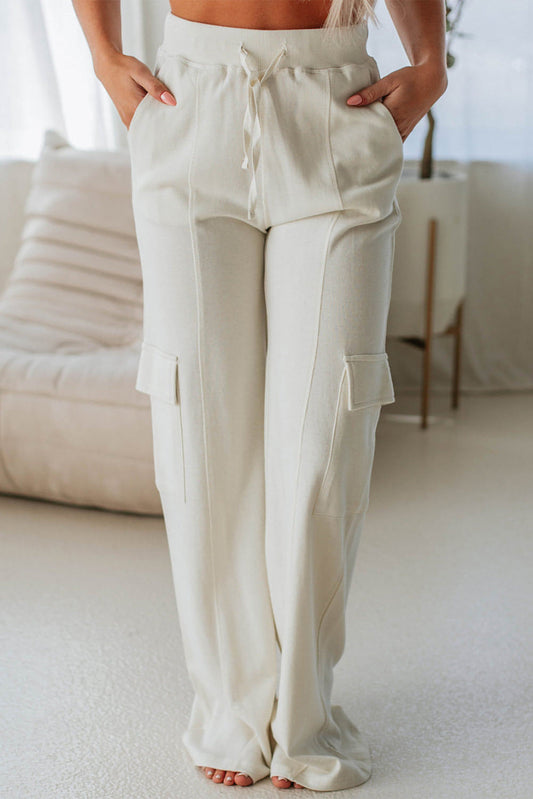 Beige Plain lastfickor Hög midja Casual Sweatpants