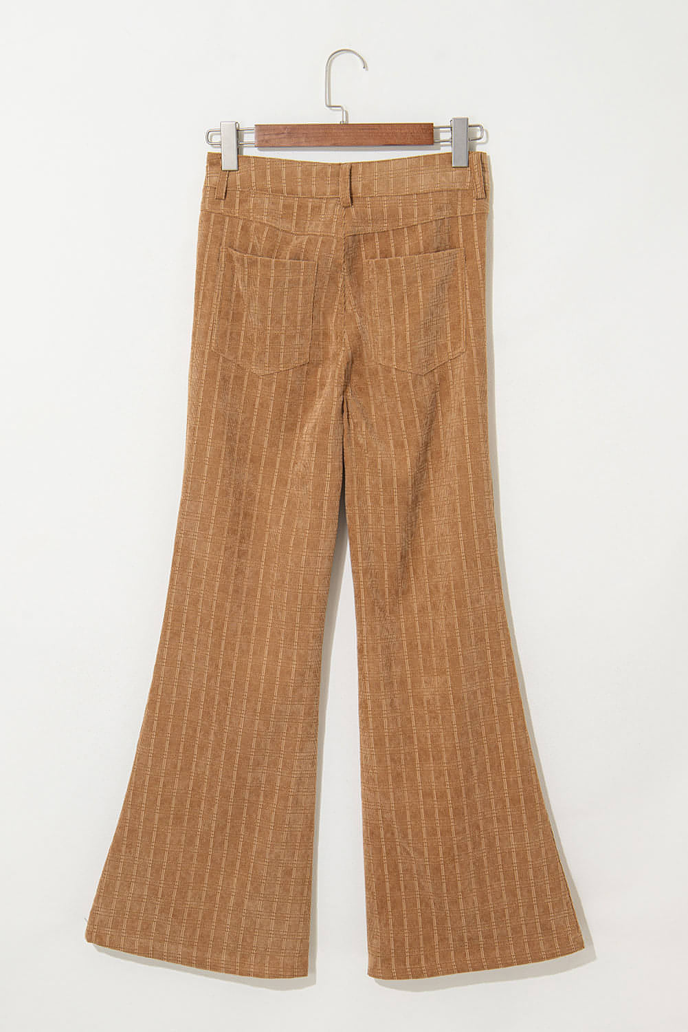 Grapefruit Orange Checkered Corduroy Flare High Waist Pants