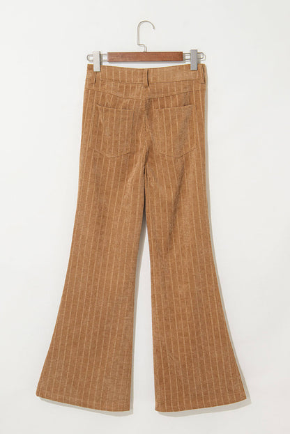 Grapefruit oranje geruite corduroy flare hoge taille broek