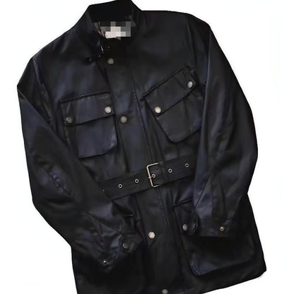 Oil Wax Jacket Trench Retro Biker's Waterproof Coat For Men