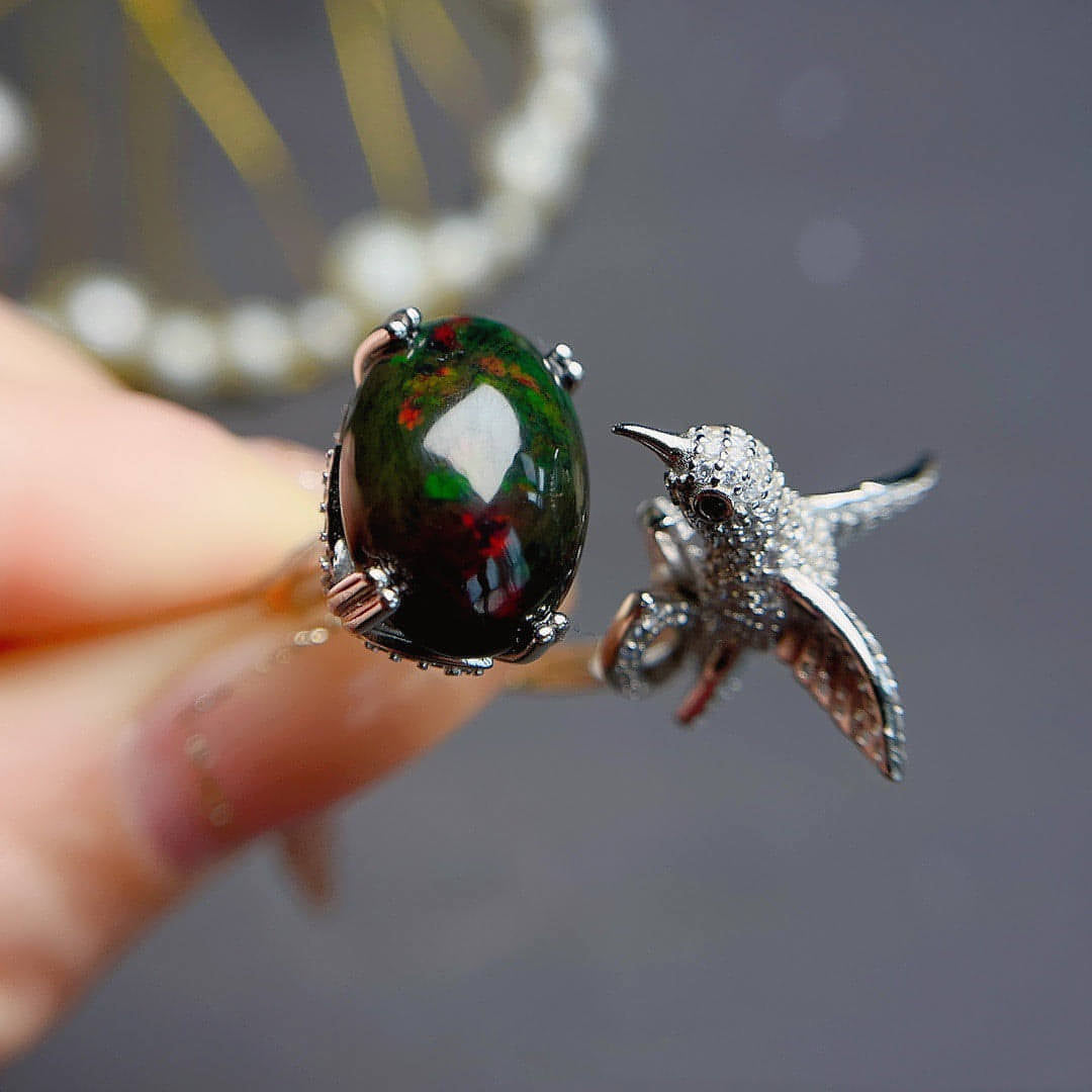 Natural Black Opal Ring For Women