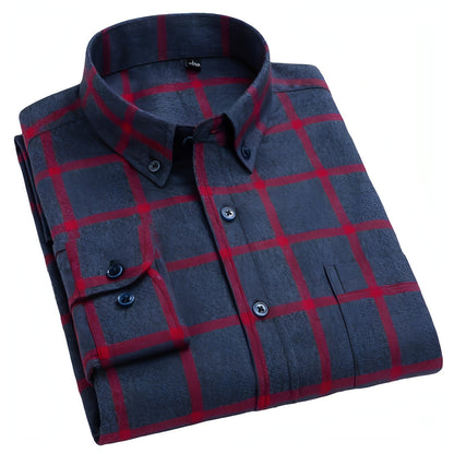 Camisa de vestir de manga larga a cuadros de algodón cepillado Camisa de algodón informal de negocios para hombre Otoño e invierno