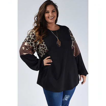 Loose Slim Fit Leopard Print Long Sleeve Women T-Shirt