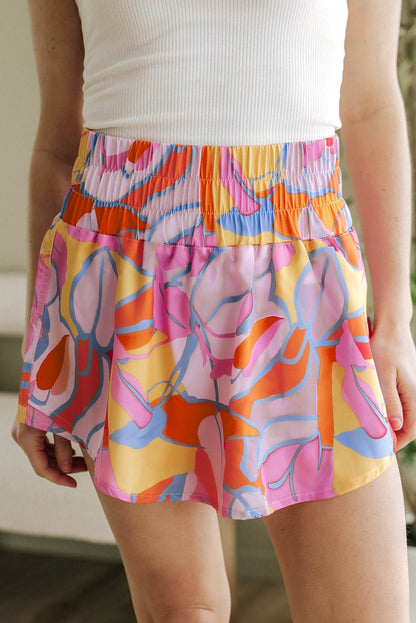 Paarse casual short met kieltaille en abstracte print