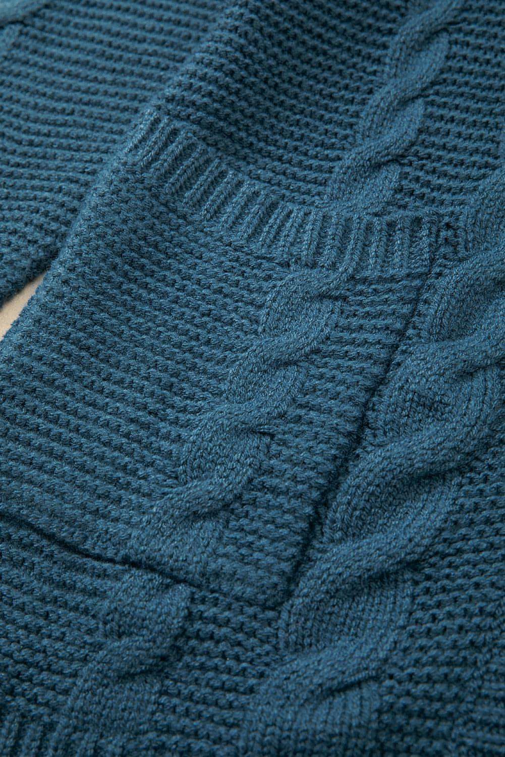 Peacock Blue Cable Knit Dugme s prednjim džepom vrećast kardigan