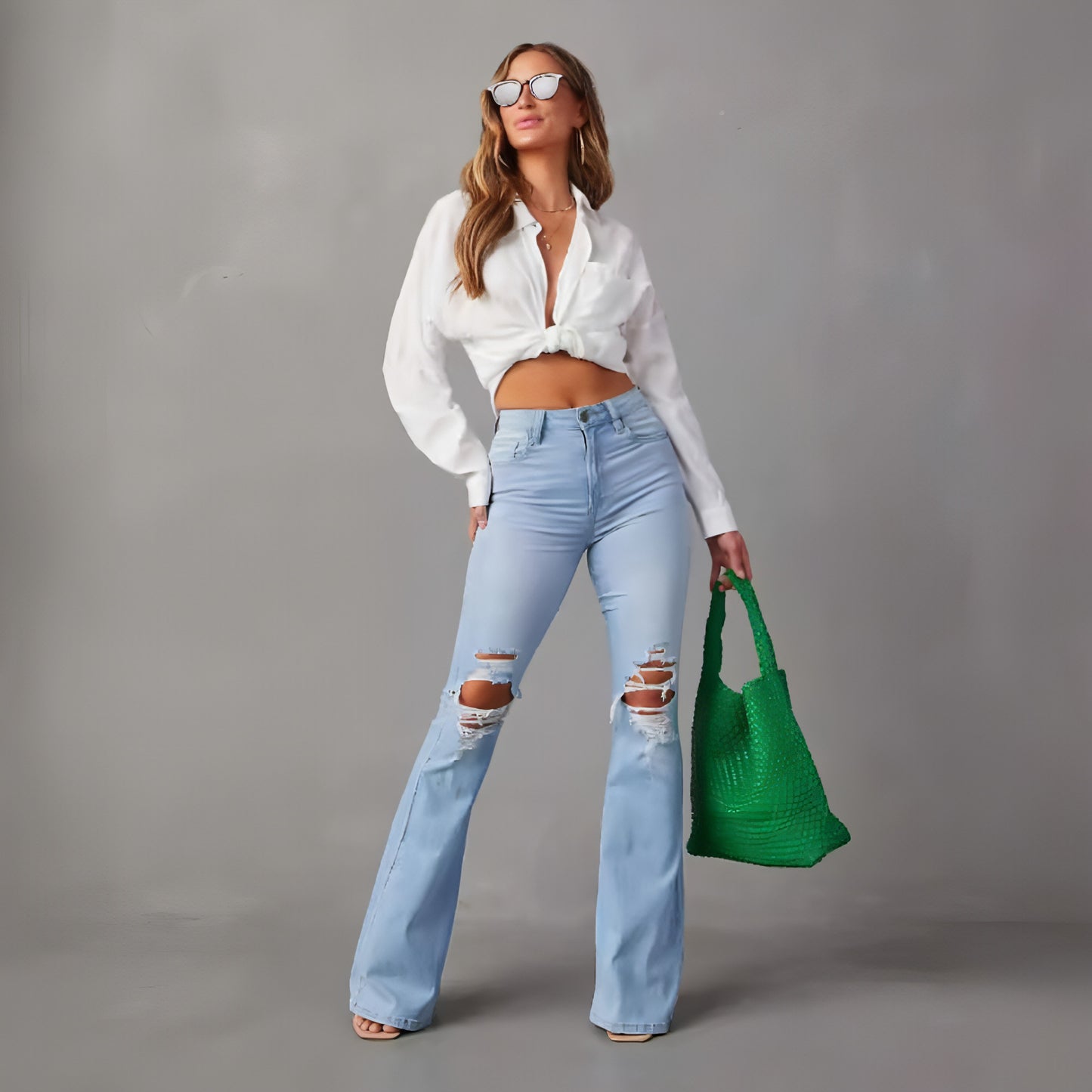 Moda de jeans de perna larga do temperamento