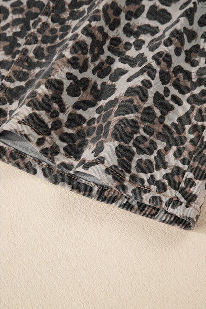 Kaki leopard denim minikjol