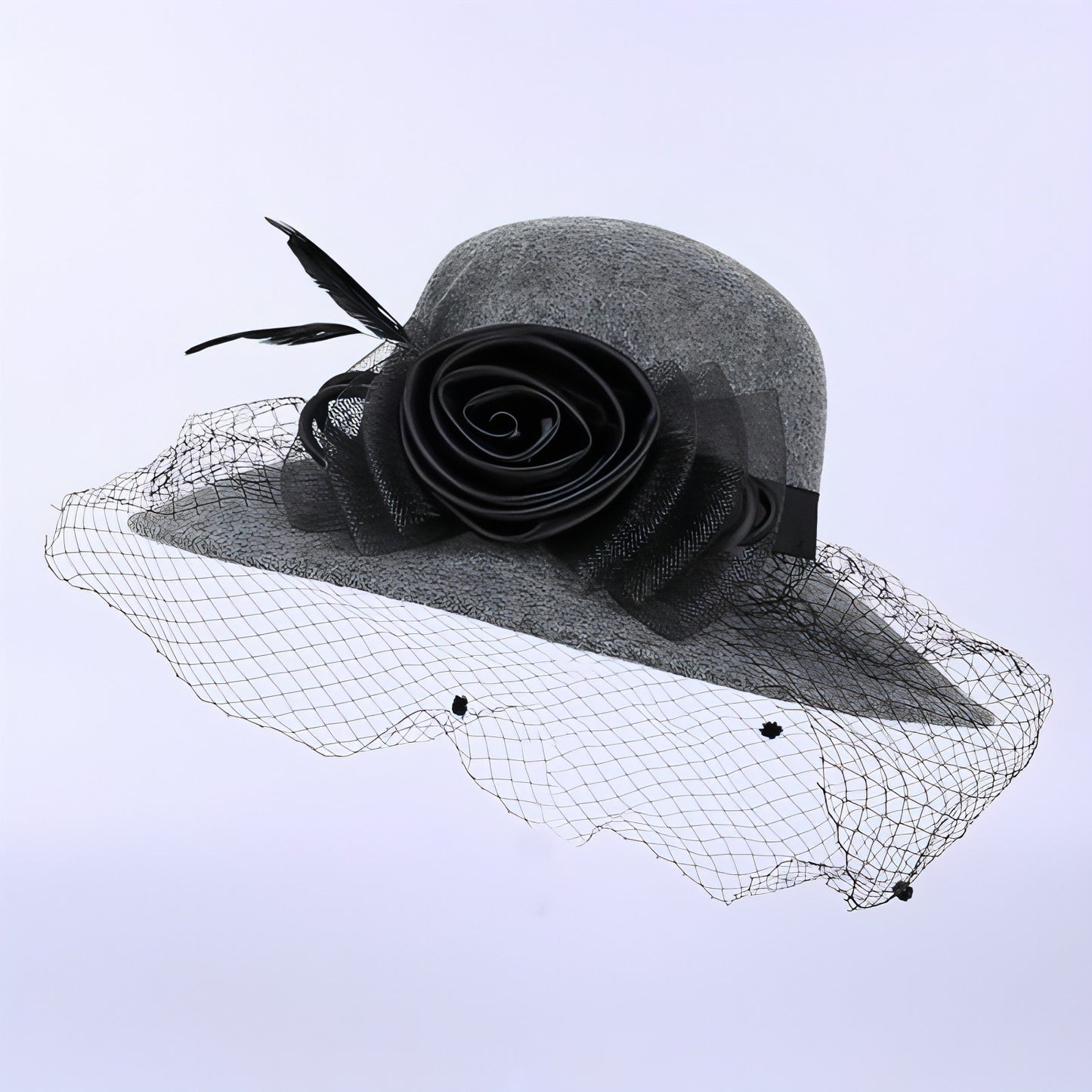 Pure Wool Ladies Banquet Lace Mesh Flower Big Brim Fisherman Hat