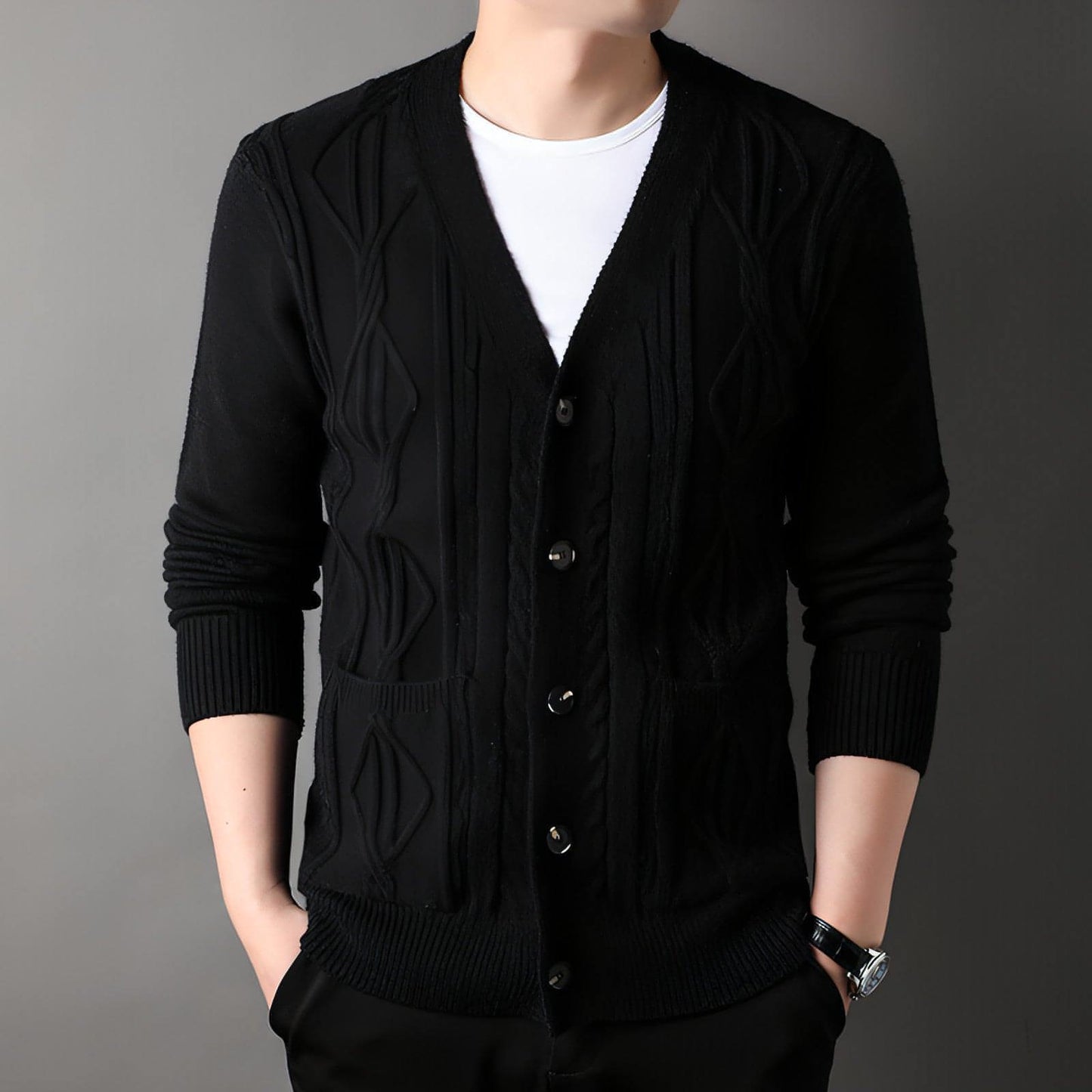 Stickad Cardigan Rhombus Loose Casual Sweater Coat Men