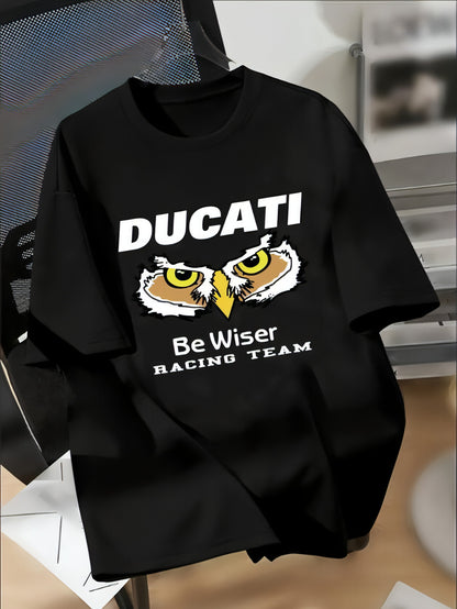 DUCATI Eulenaugen-Aufdruck für Jungen, lässiges Rundhals-T-Shirt mit kurzen Ärmeln, cooles, bequemes, vielseitiges T-Shirt, perfekte Sommerkleidung